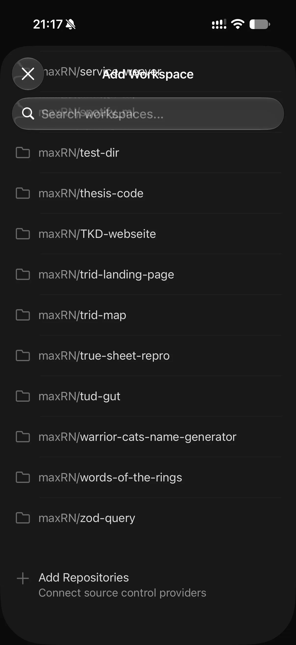 Add Repositories button at the bottom of the list