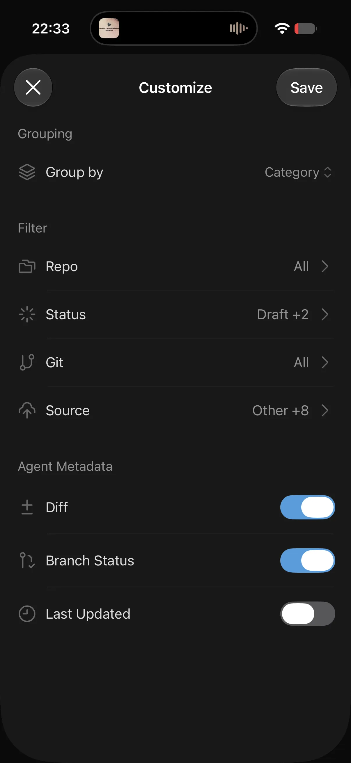 Filter sheet save button